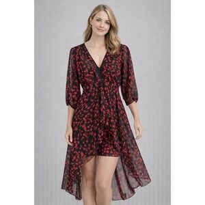 NWT Asher by Fab'rik Favour Black Red Floral High Low Dress Romper M